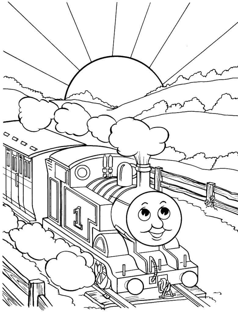 Название: Раскраска Паровозик томас радостно дымит. Категория: поезд. Теги: Персонаж из мультфильма.