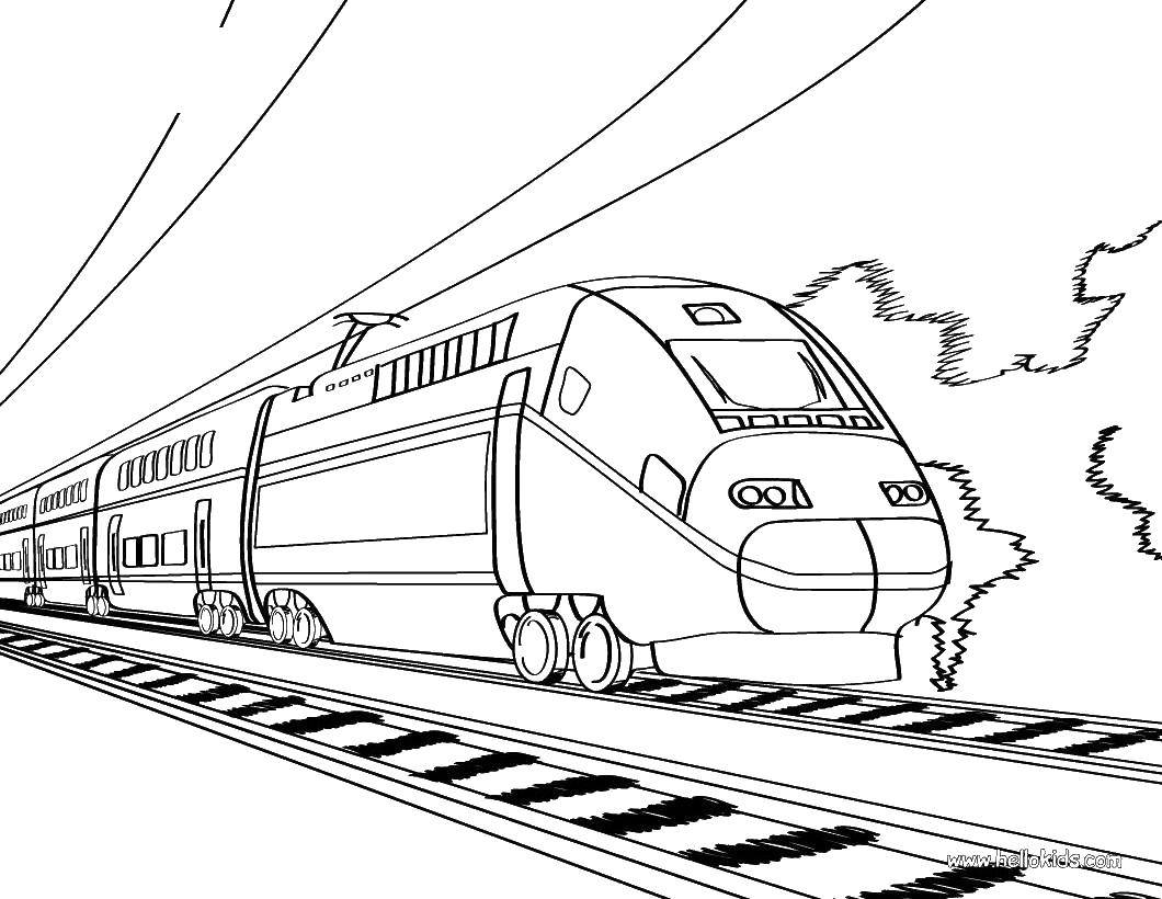 Название: Раскраска Поезд мчится по рельсам. Категория: поезд. Теги: Поезд, рельсы.