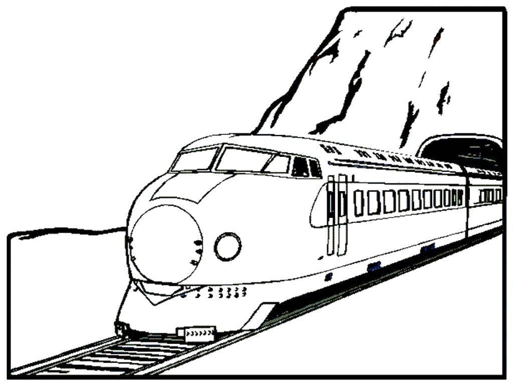Название: Раскраска Поезд выехал из тоннеля. Категория: поезд. Теги: Поезд, рельсы.
