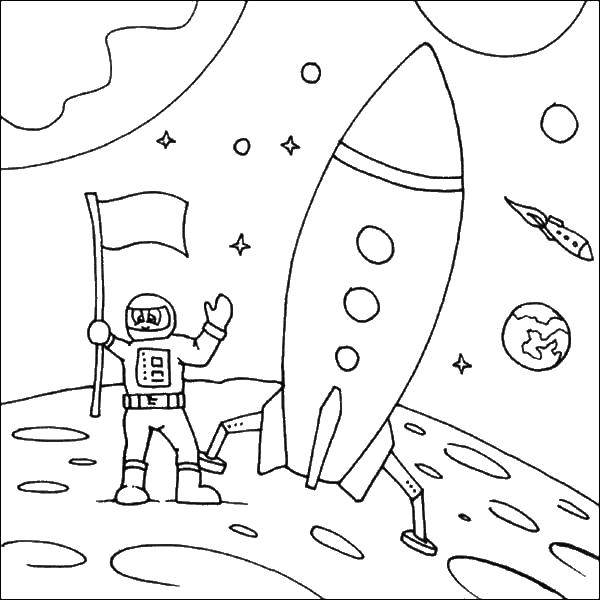 Coloring The conquest of the moon. Category rockets. Tags:  Space, rocket, stars.