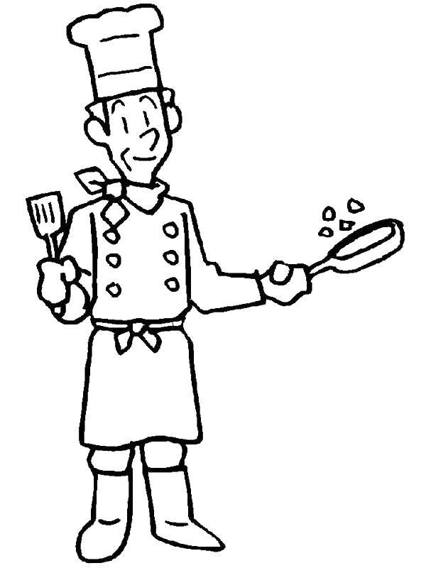 Coloring Chef and griddle. Category chef. Tags:  Cook, food.