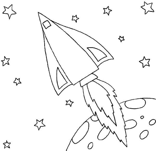 Название: Раскраска Ракета улетает с луны. Категория: ракеты. Теги: Космос, ракета, звезды.