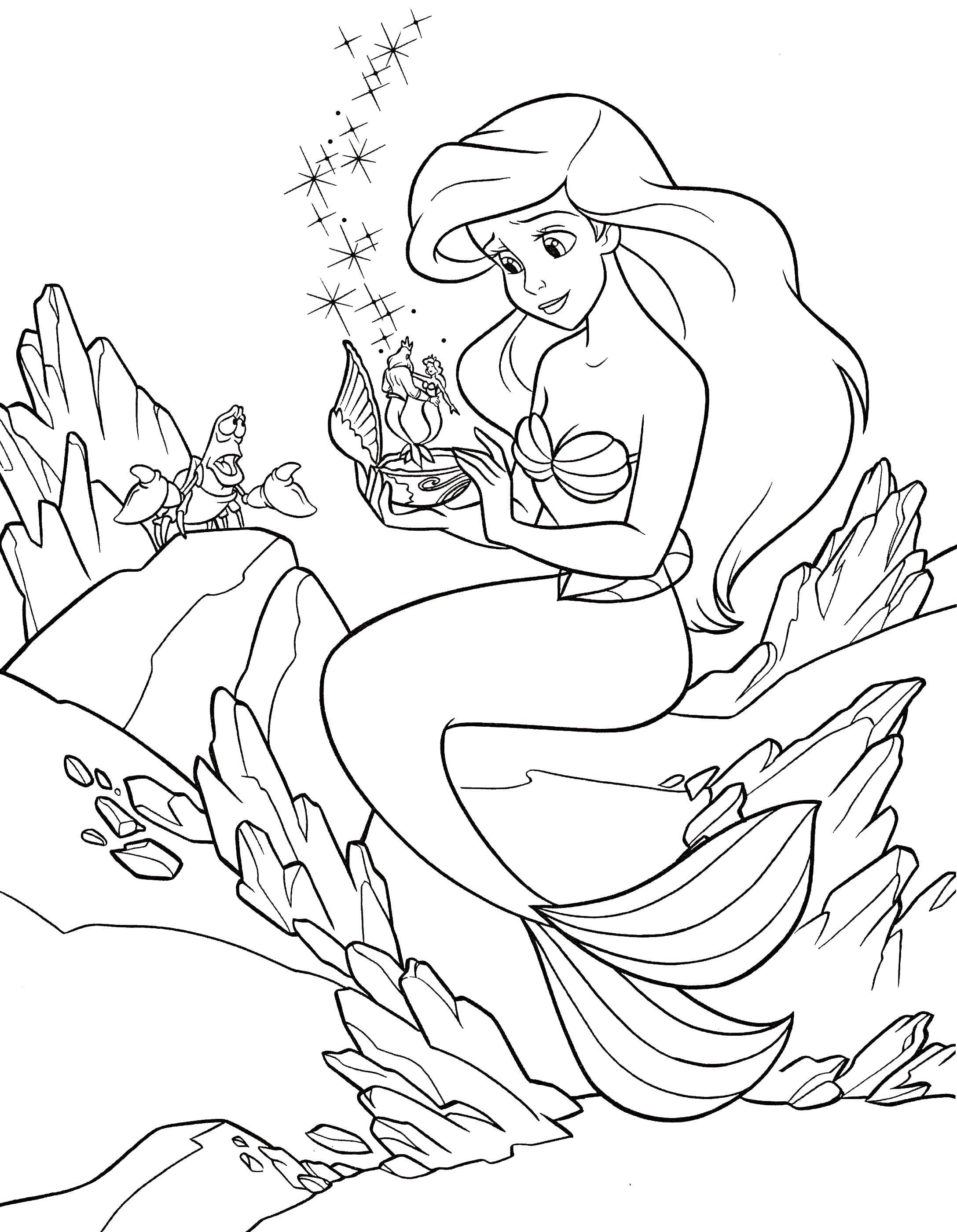 Coloring Mermaid and shell. Category The little mermaid. Tags:  mermaid, conch, crab.