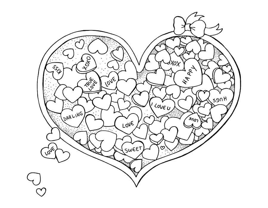 Coloring Hearts with wishes. Category Valentines day. Tags:  Valentines day, love, heart.