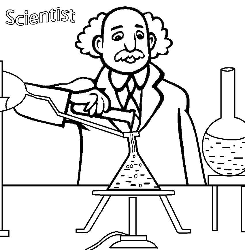 Coloring A scientist conducts experiments. Category science. Tags:  Science.