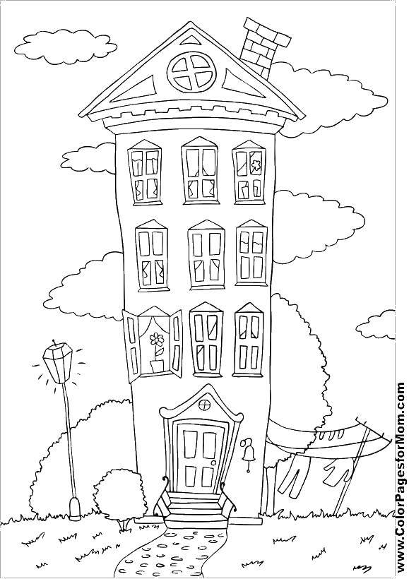 Название: Раскраска Высокий домик. Категория: здания. Теги: Дом, здание.
