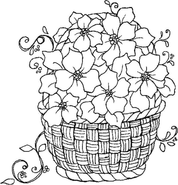 Название: Раскраска Большая корзина с цветами. Категория: цветы. Теги: Цветы, букет, корзина.