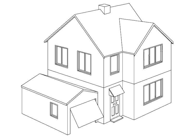 Название: Раскраска Двухэтажный дом с гаражом. Категория: Раскраски дом. Теги: дом, гараж.