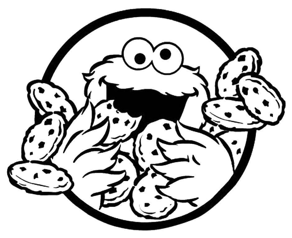 Coloring Elmo and cookies. Category Coloring pages monsters. Tags:  monsters, Elmo, cookie.