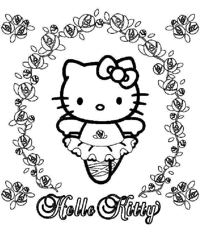 Раскраска Hello Kitty Скачать ,хелло кити, пачка, бантик, цветы,.  Распечатать 