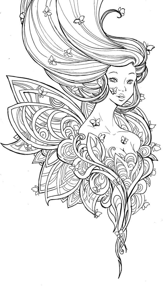 Название: Раскраска Лесная фея в бабочках. Категория: феи. Теги: Фея, лес, сказка.