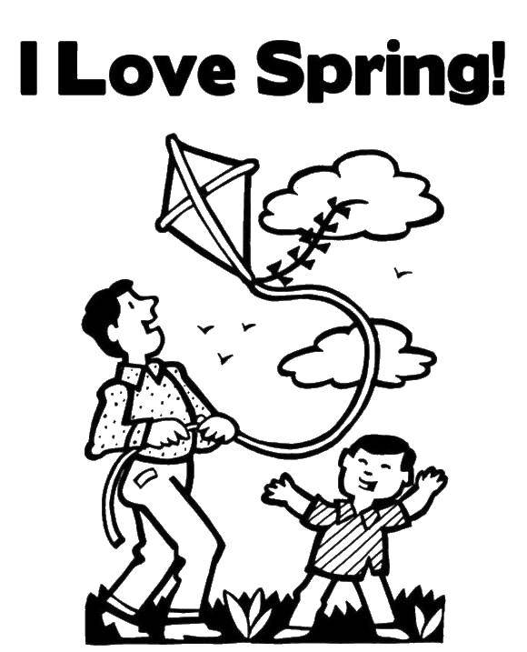 Название: Раскраска Папа и сын пускают воздушного змея. Категория: Весна. Теги: папа, сын, книга.