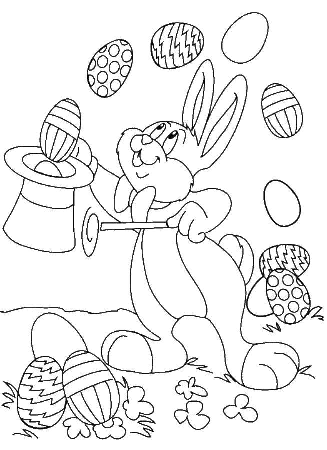 Coloring Easter Bunny with hat. Category the Easter Bunny. Tags:  Easter eggs, basket, Easter.