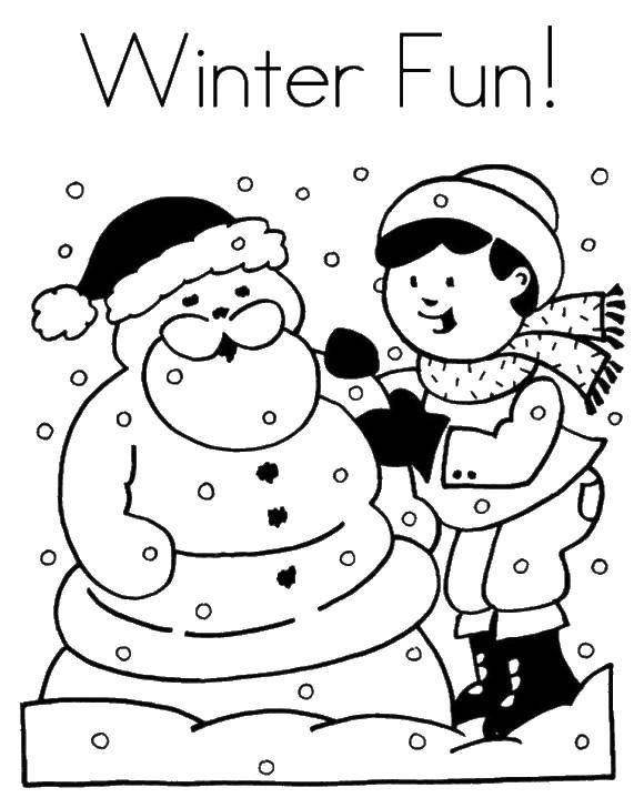 Название: Раскраска Радости зимы. Категория: раскраски зима. Теги: зима, снеговик.