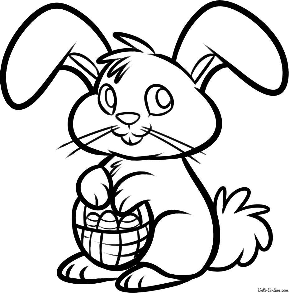 Название: Раскраска Рисунок зайчика с пасхальными яйцами. Категория: домашние животные. Теги: заяц, кролик.