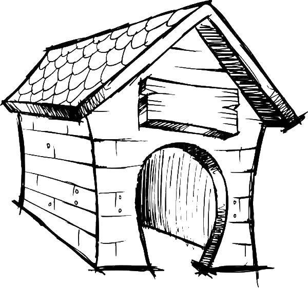 Название: Раскраска Собачья будка. Категория: Раскраски дом. Теги: будка, дверь, крыша.