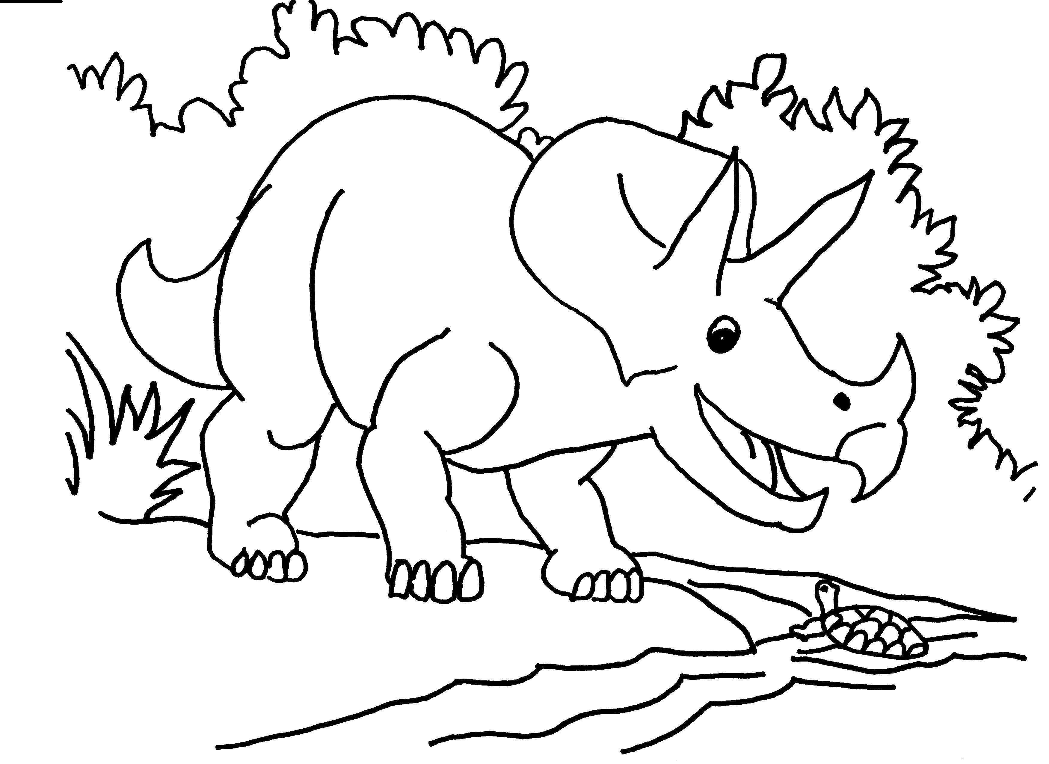 Название: Раскраска Трицераптос с черепахой. Категория: динозавр. Теги: трицераптос, динозавр.