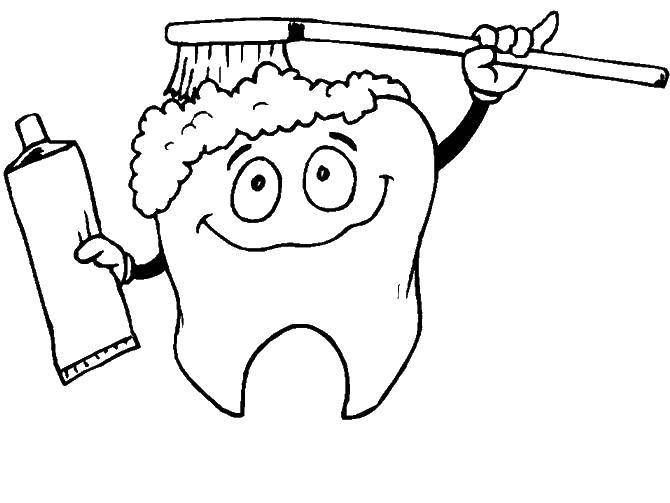 Coloring Tooth and toothbrush. Category coloring. Tags:  tooth, toothpaste, brush.