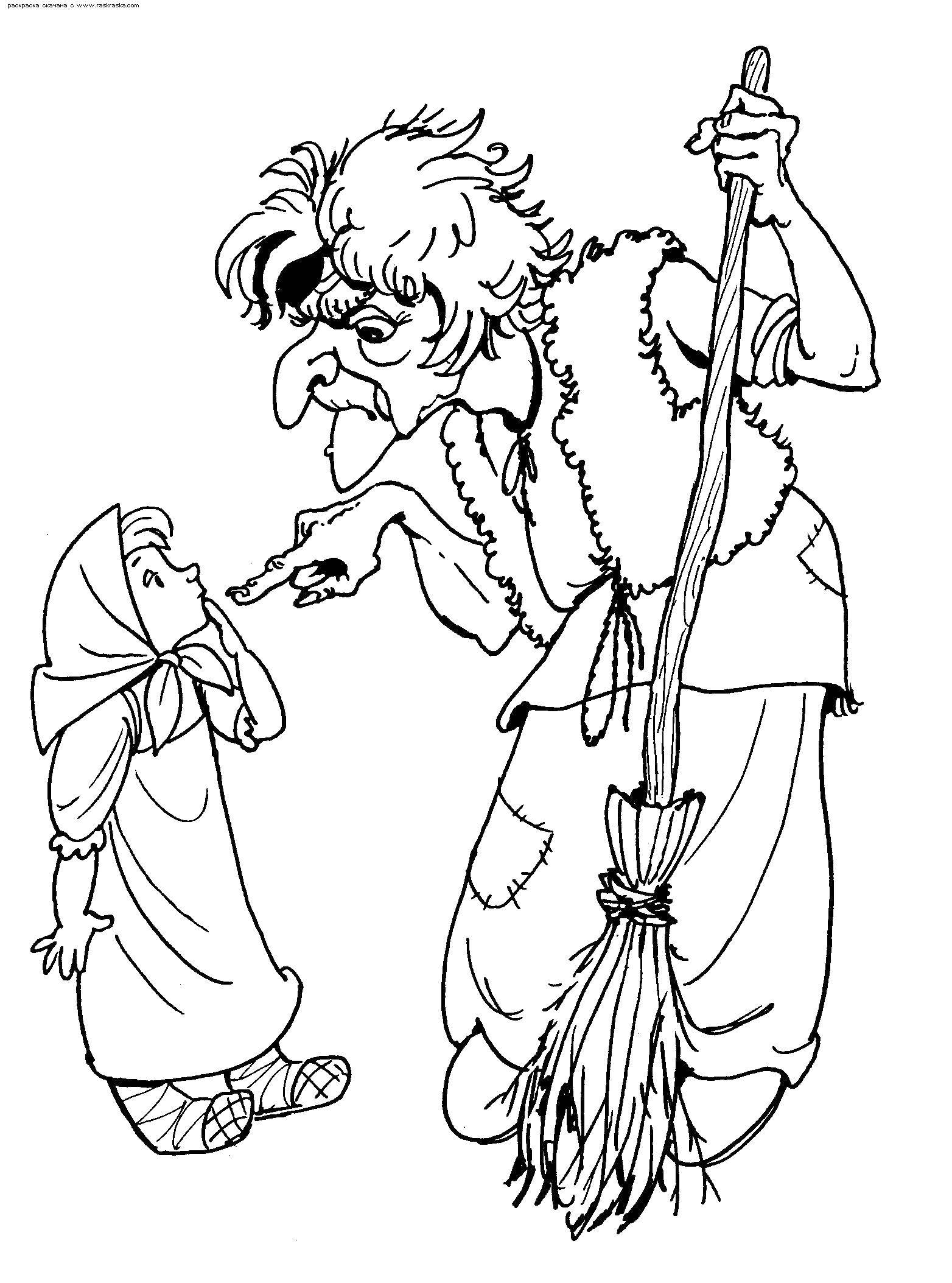 Coloring Baba Yaga and Alenka. Category coloring. Tags:  Fairy tales.