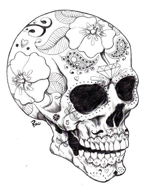 Название: Раскраска Череп карандашом. Категория: Череп. Теги: череп, цветы, алмаз.