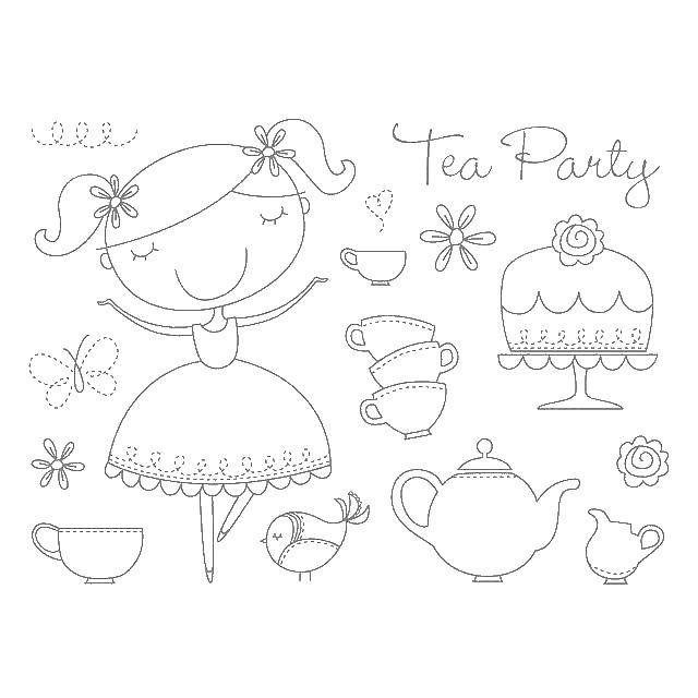 Coloring Girl and tea. Category Girl. Tags:  girl , tea party.