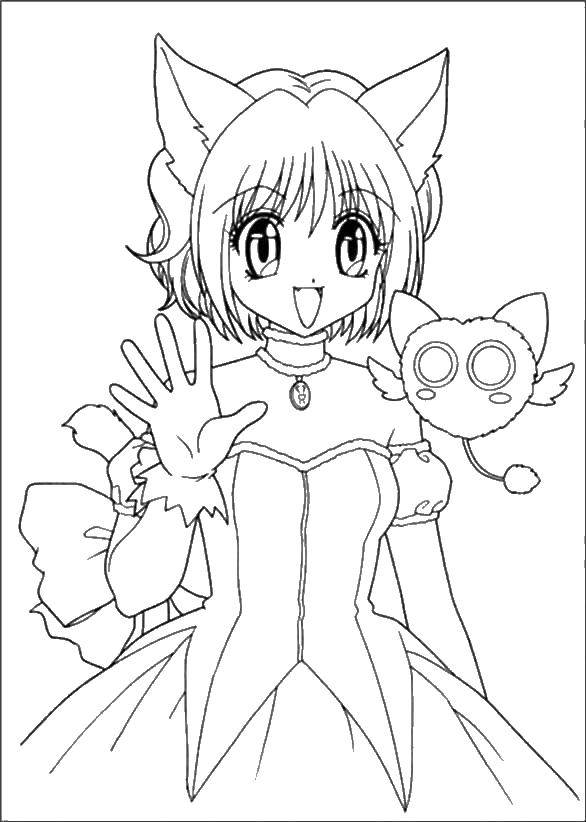 Название: Раскраска Девочка кошка. Категория: аниме. Теги: аниме, девочка кошка, раскраски.
