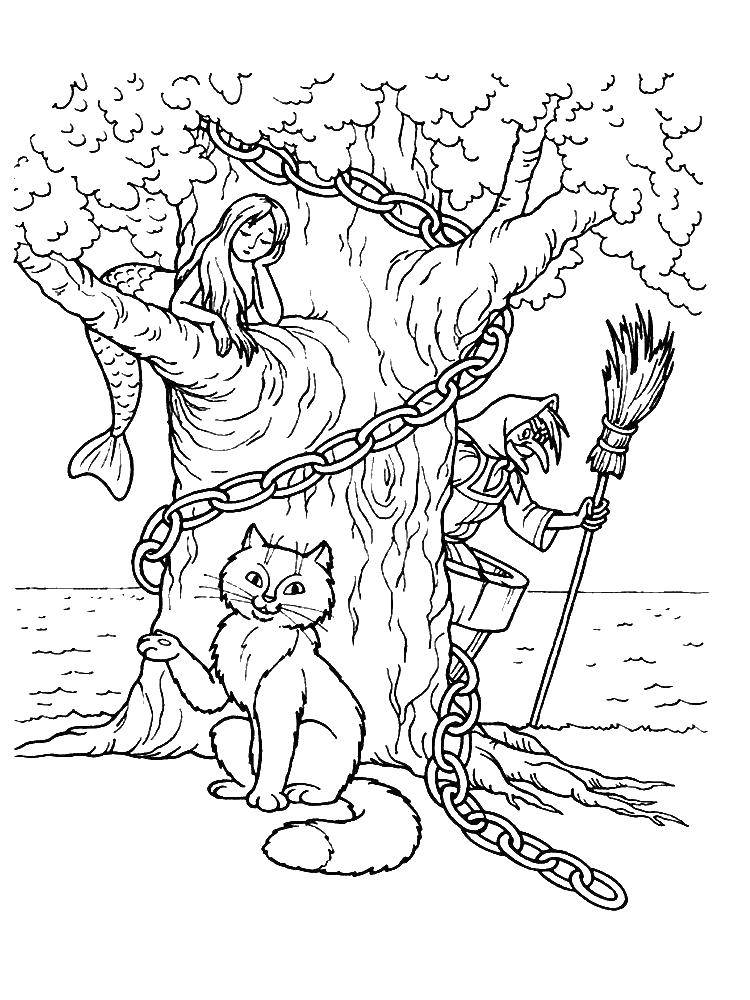 Coloring Oak there stands. Category coloring. Tags:  Fairy tales.