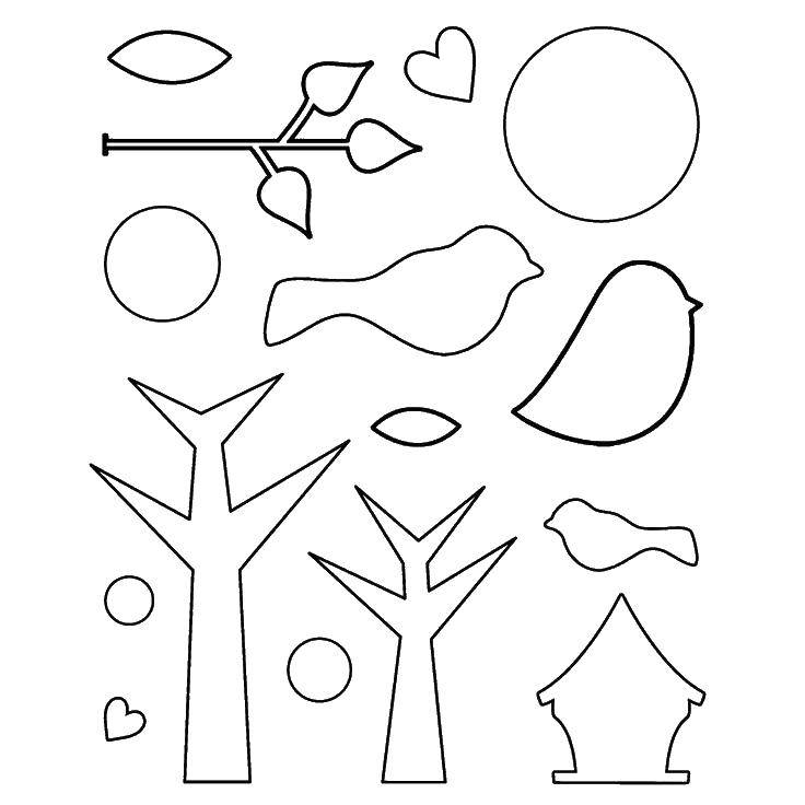 Название: Раскраска Контуры птичек и деревьев. Категория: Шаблоны для вырезания. Теги: шаблоны, для вырезания, птички, деревья.