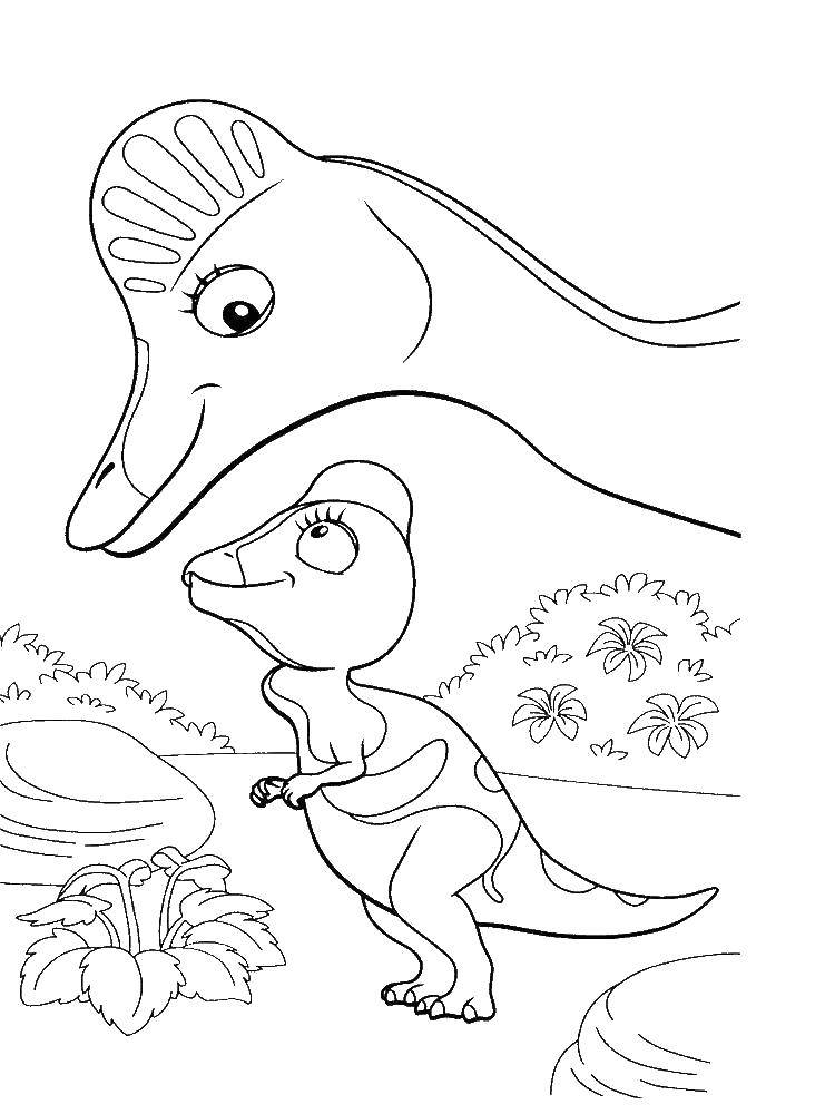 Название: Раскраска Мама со своим динозавриком. Категория: динозавр. Теги: Динозавры.
