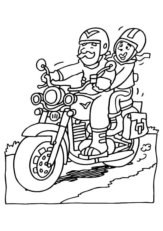 Название: Раскраска Пара на мотоцикле. Категория: раскраски. Теги: мотоцикл, мужчина, женщина, шлем.