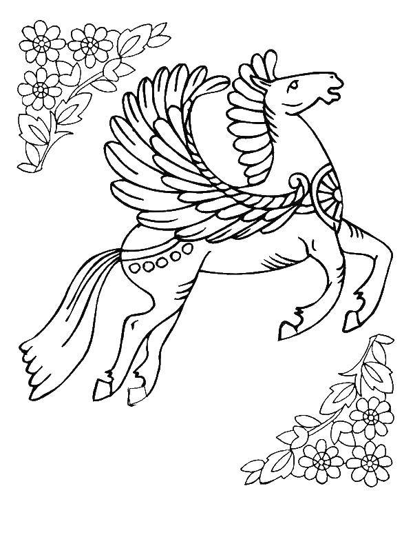 Coloring Pegasus flying in the sky. Category Animals. Tags:  Animals, Pegasus.