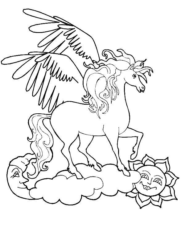 Coloring The Pegasus on the cloud. Category Animals. Tags:  Animals, Pegasus.