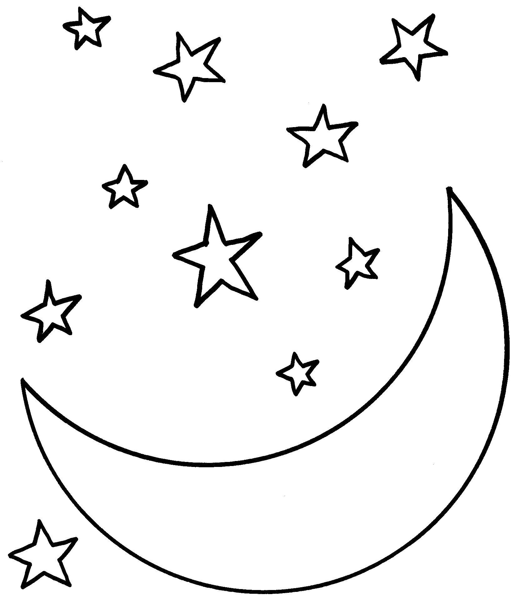 Coloring Crescent moon with stars. Category little ones. Tags:  Night, month, star.
