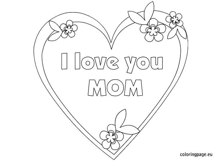 Coloring Heart with the inscription. Category coloring. Tags:  heart, flowers, mother.