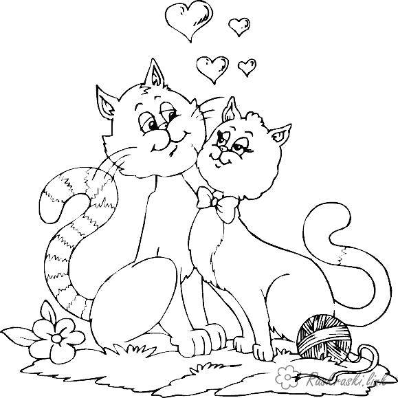 Название: Раскраска Влюбленные котики. Категория: день святого валентина. Теги: День Святого Валентина, любовь, коты.