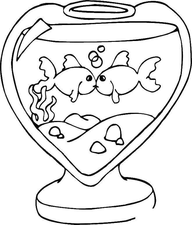 Coloring Lovers of fish in an aquarium. Category Valentines day. Tags:  Valentines day, love, fish.