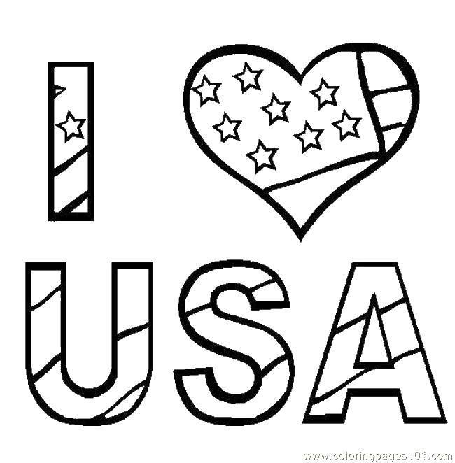 Coloring I love USA. Category USA . Tags:  USA, heart, star.