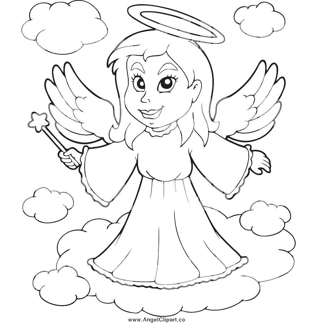 Coloring Angel and magic wand. Category The contours of the angel to clip. Tags:  angel , halo, wings, wand.