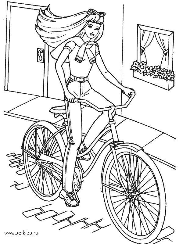 Coloring Barbie. Category coloring. Tags:  Barbie , bike, wheel.