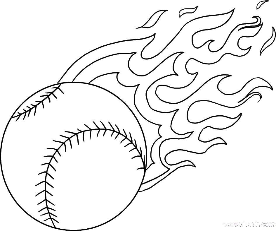 Название: Раскраска Бейсбольный мяч. Категория: раскраски. Теги: мяч, бейсбол, огонь.