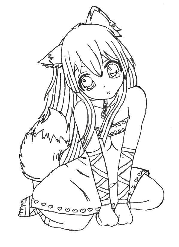 Название: Раскраска Девочка лиса. Категория: аниме. Теги: аниме, девочка лисица, раскраски.