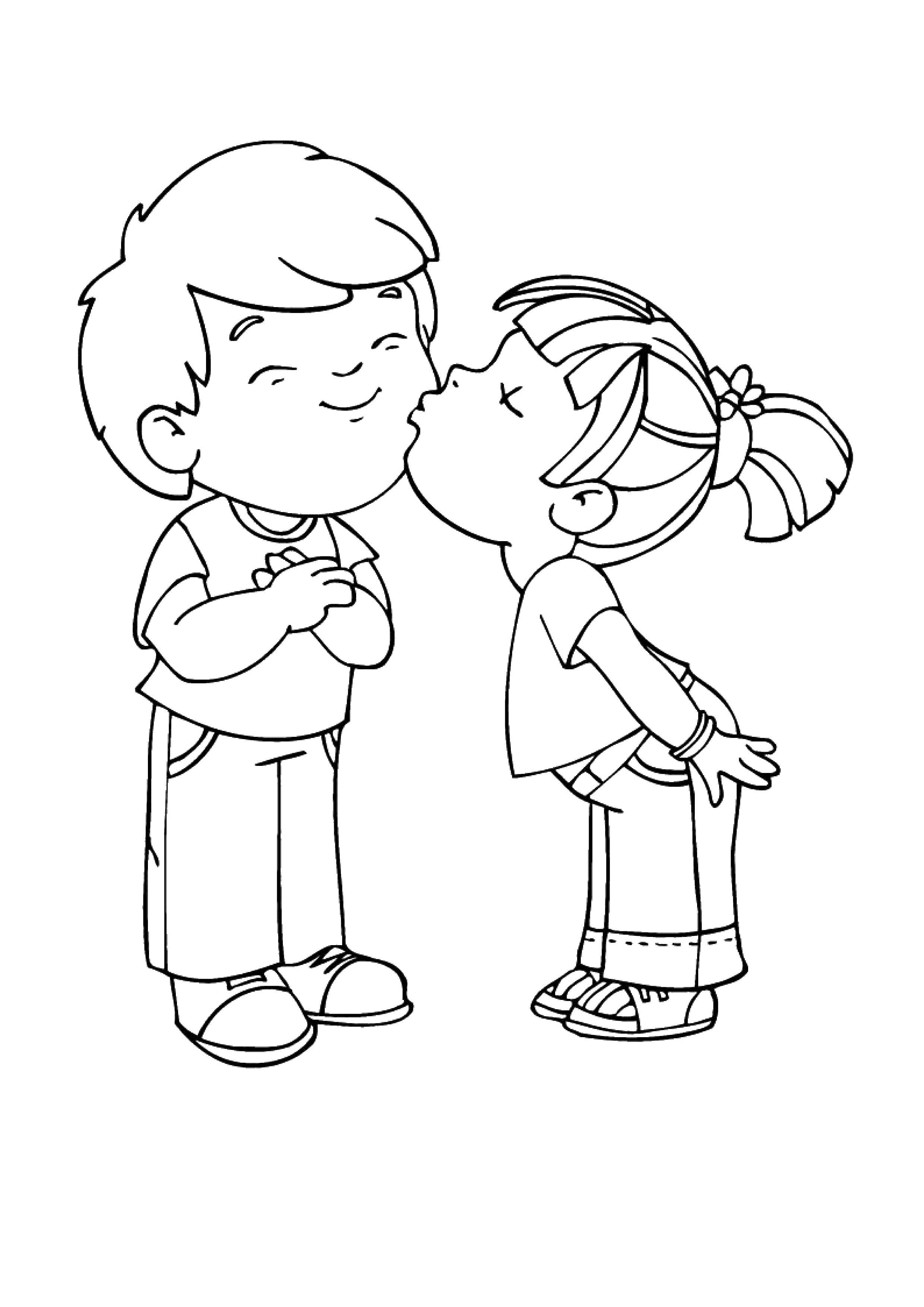 Online coloring pages kisses, Coloring page The girl kisses the ...