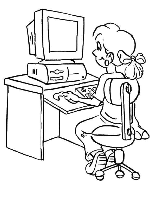 Coloring The girl at the computer. Category coloring. Tags:  Technique.