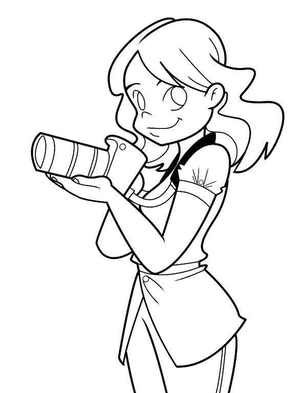 Coloring A girl with a camera. Category coloring. Tags:  camera, girl, photography.