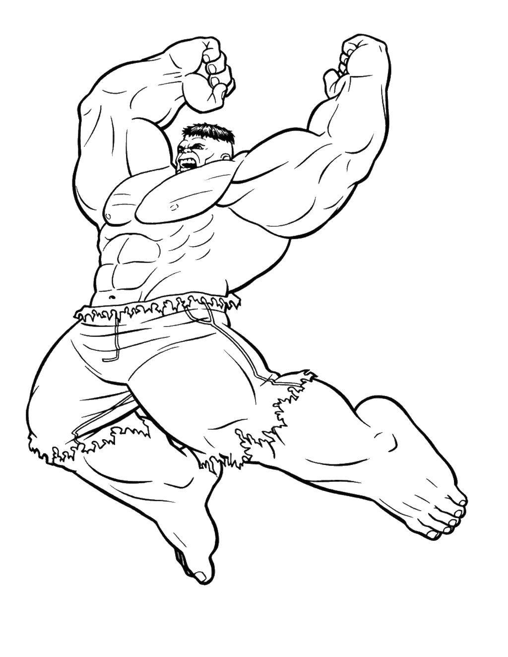 Coloring Hulk in torn pants. Category superheroes. Tags:  Hulk pants, muscles.
