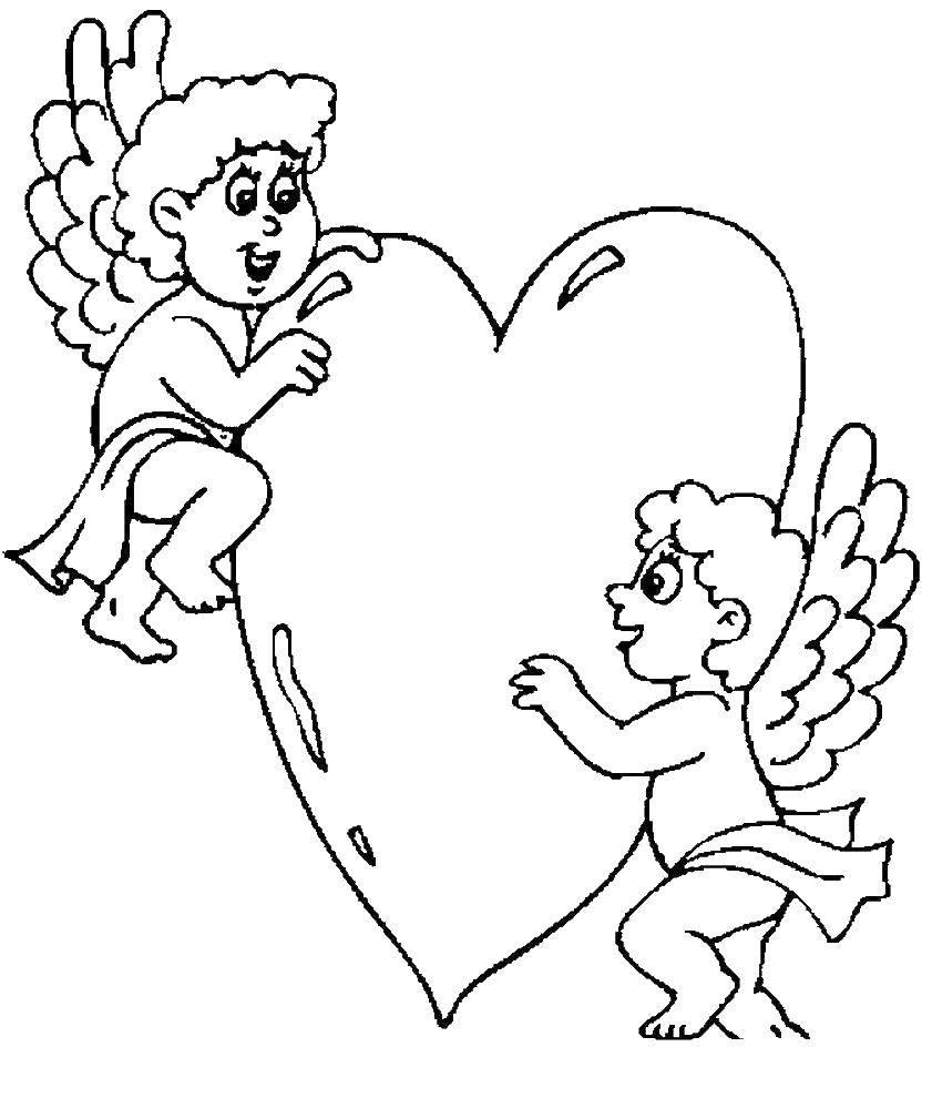 Название: Раскраска Купидоны  с сердечком. Категория: день святого валентина. Теги: День Святого Валентина, любовь, купидон.