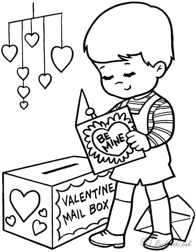 Название: Раскраска Мальчик читает валентинку. Категория: день святого валентина. Теги: День Святого Валентина, любовь, открытка.