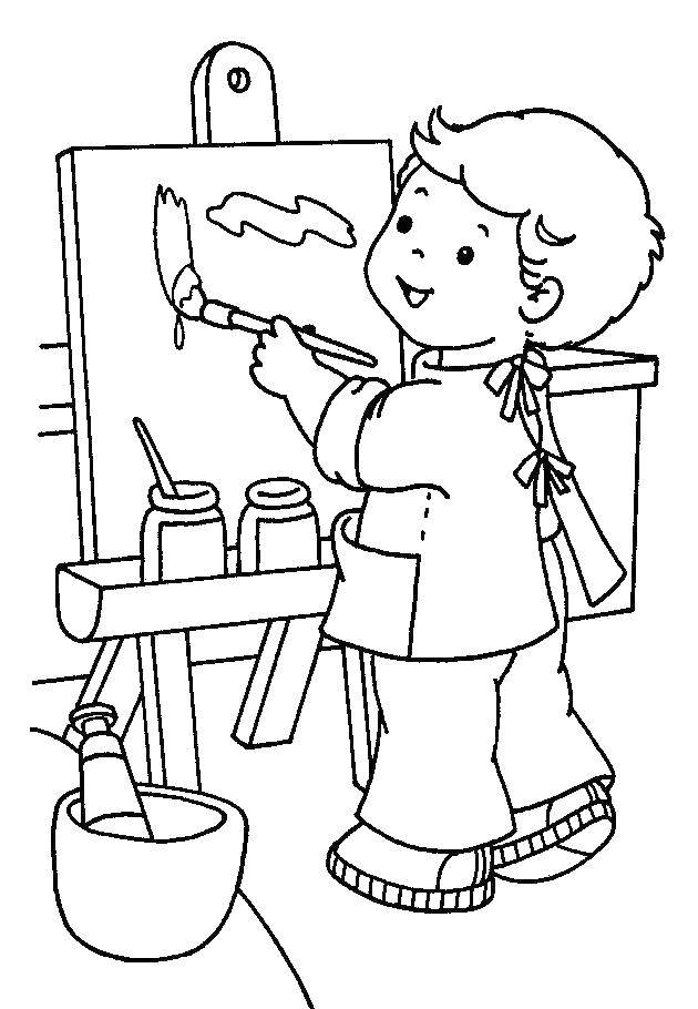 Coloring Boy and easel. Category Hobby Hobbies. Tags:  boy, easel, paint, brushes.