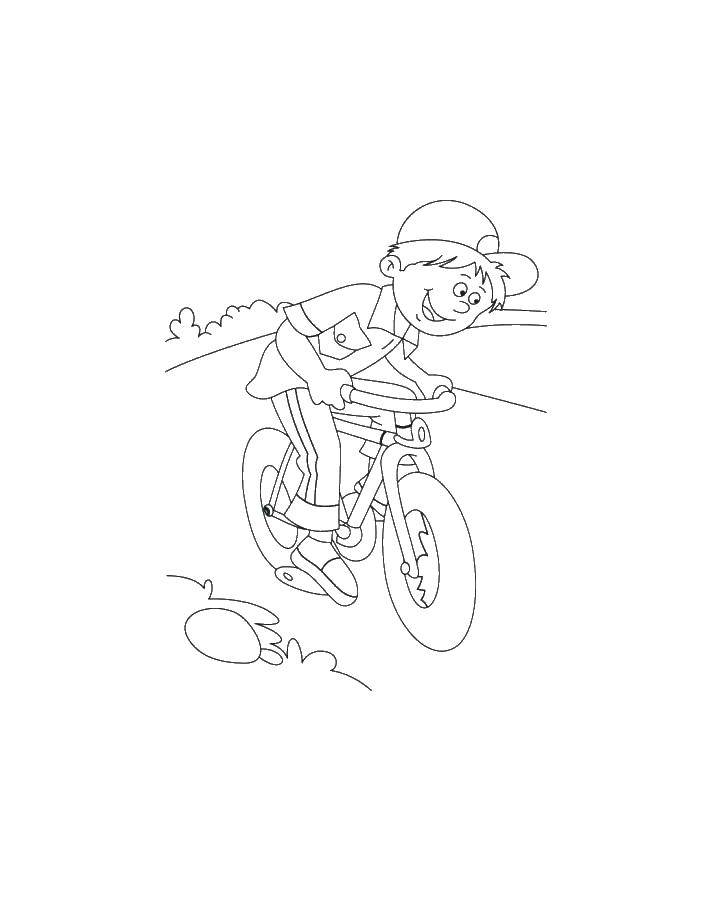 Название: Раскраска Мальчик катается на велосипеде. Категория: раскраски. Теги: велосипед, дети.
