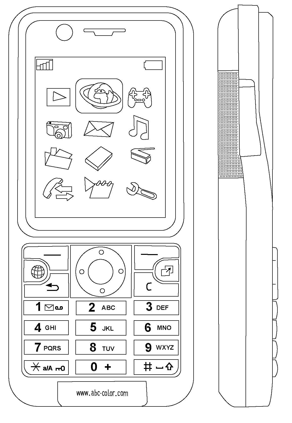 Coloring Menu on the cell phone. Category coloring. Tags:  the phone , buttons, screen, menu.